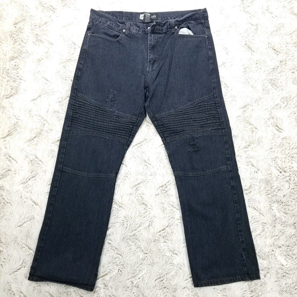 Street Rules Jeans Mens 36×30 Regular Straight Dark Wash Denim Distressed